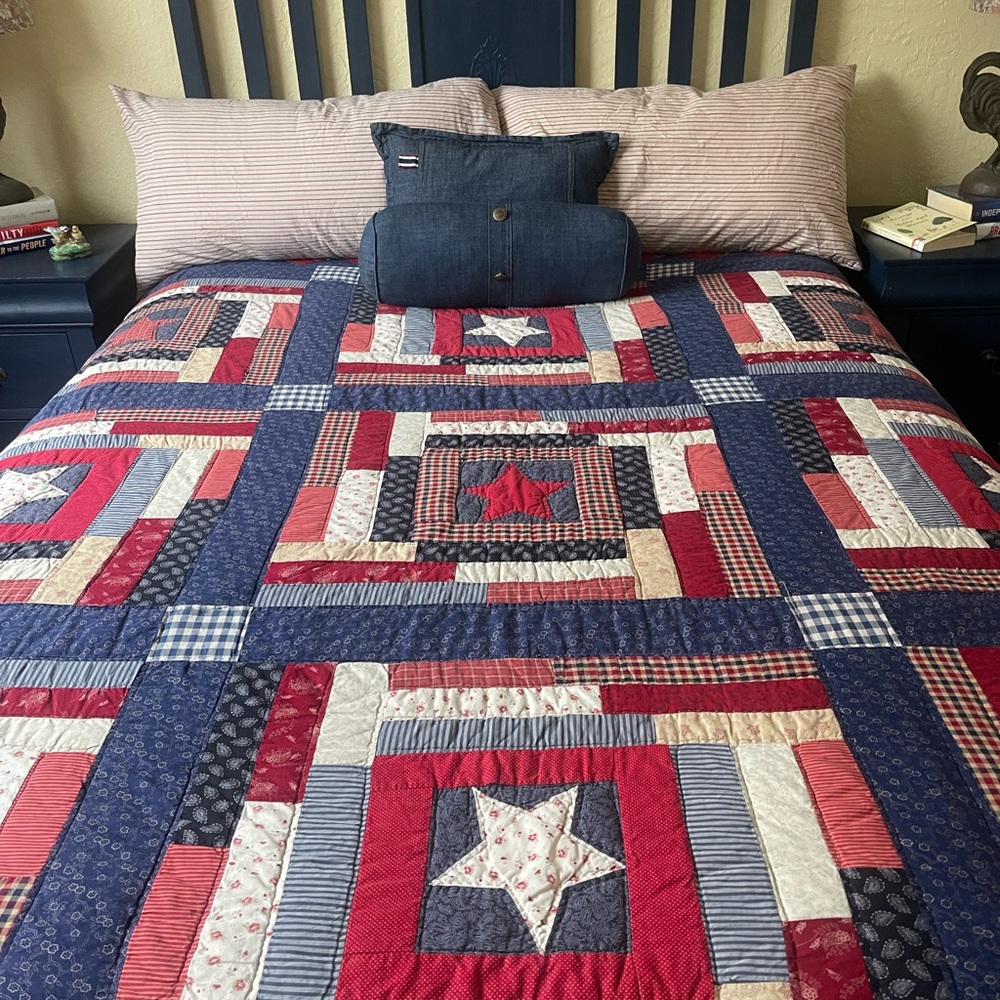 American quilt, 84” by 94” super soft, flannel rose back, appears to be handmade